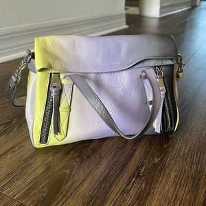 Aimee Kestenberg City Slicker acid lime/lavender/black ombré leather satchel